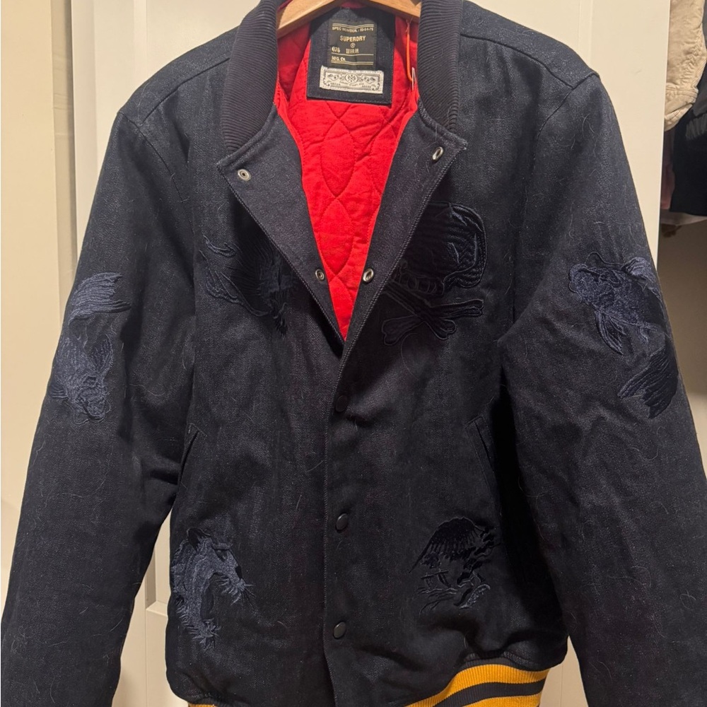 Superdry Men's Black Bomber Jacket with Red Lining